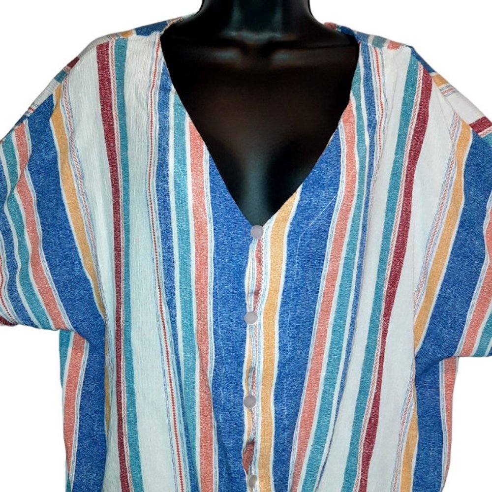 Absolutely Famous Women Plus Size 2X Striped Tie At Waist Button Up Blouse Top - Picture 2 of 6